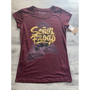 Senior Frogs Shirt Womens Medium Maroon Vallarta Mexico Gold Logo Fitted Tee NEW